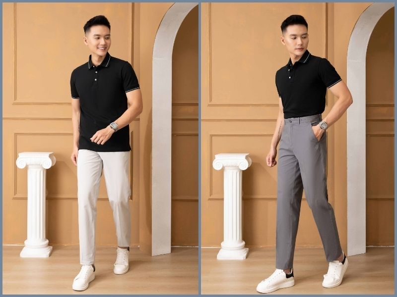 phối đồ với áo polo đen nam