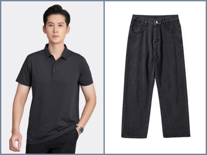 phối đồ với áo polo đen nam
