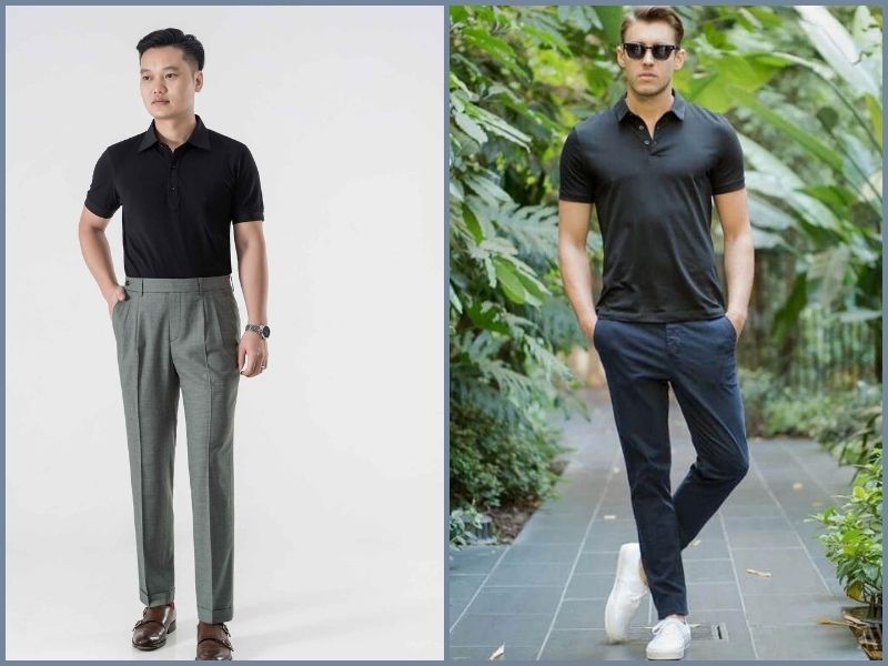 phối đồ với áo polo đen nam