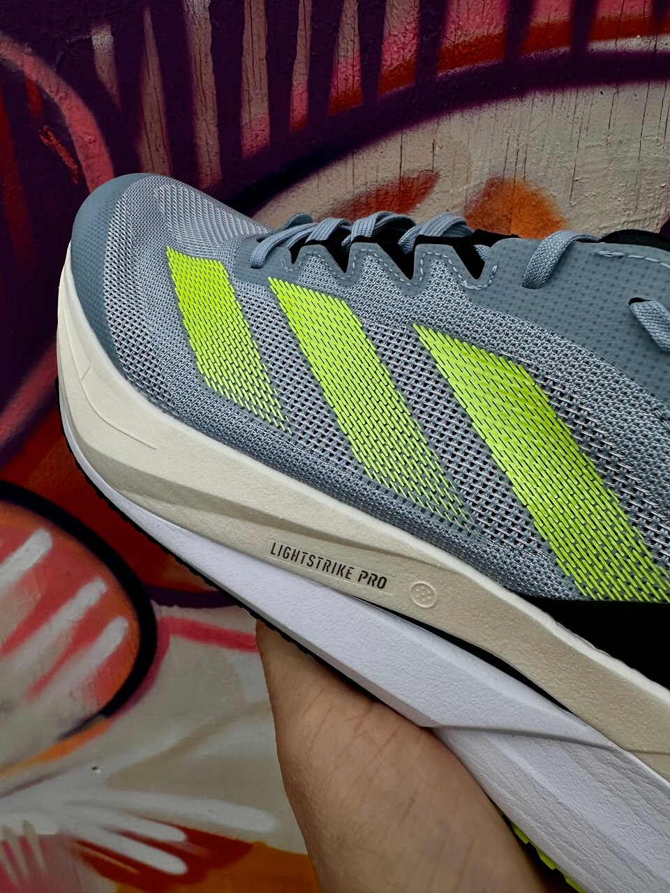 Toe box of adidas running shoe