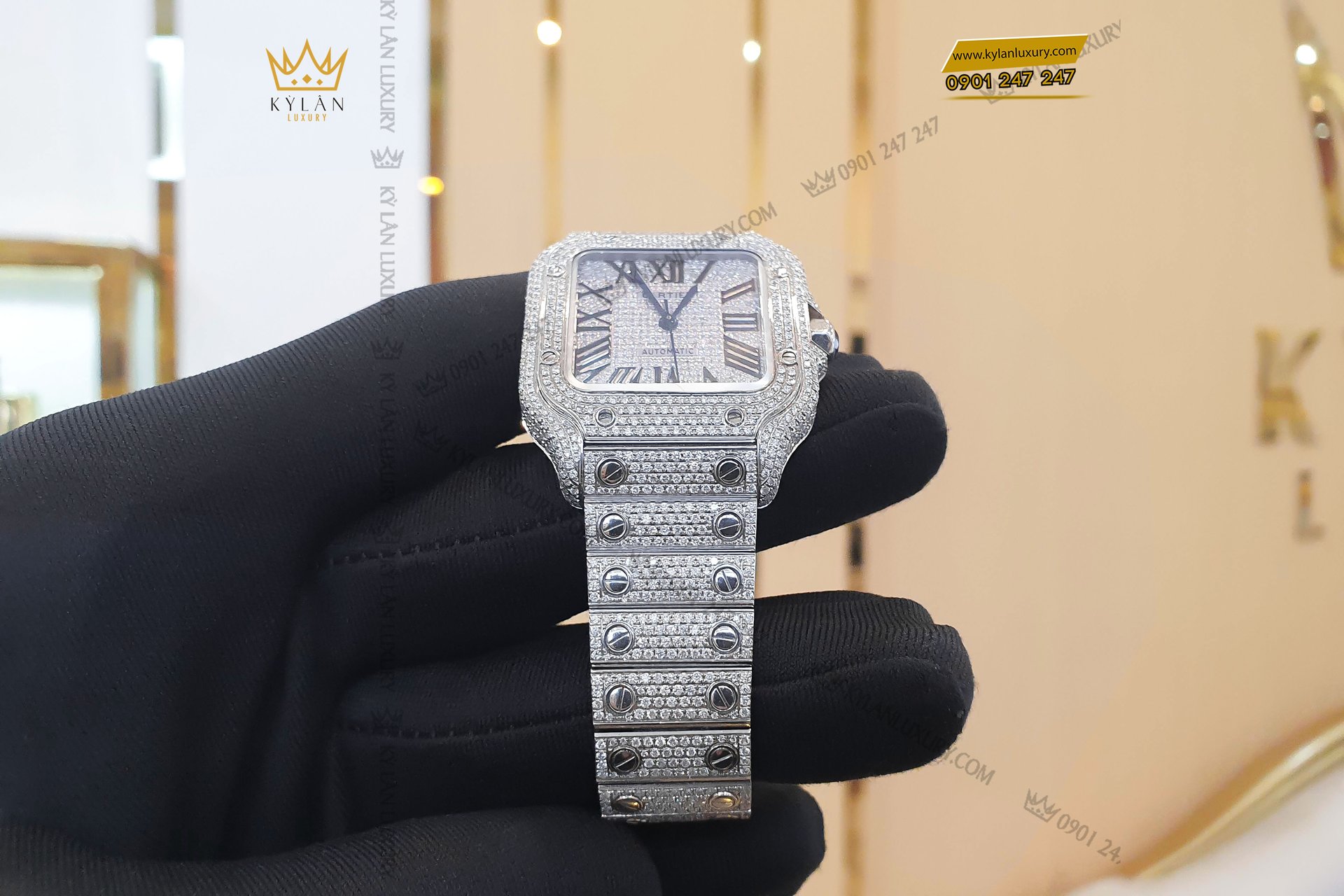 Đồng hồ Cartier Santos De Cartier Medium Size Custom Diamond