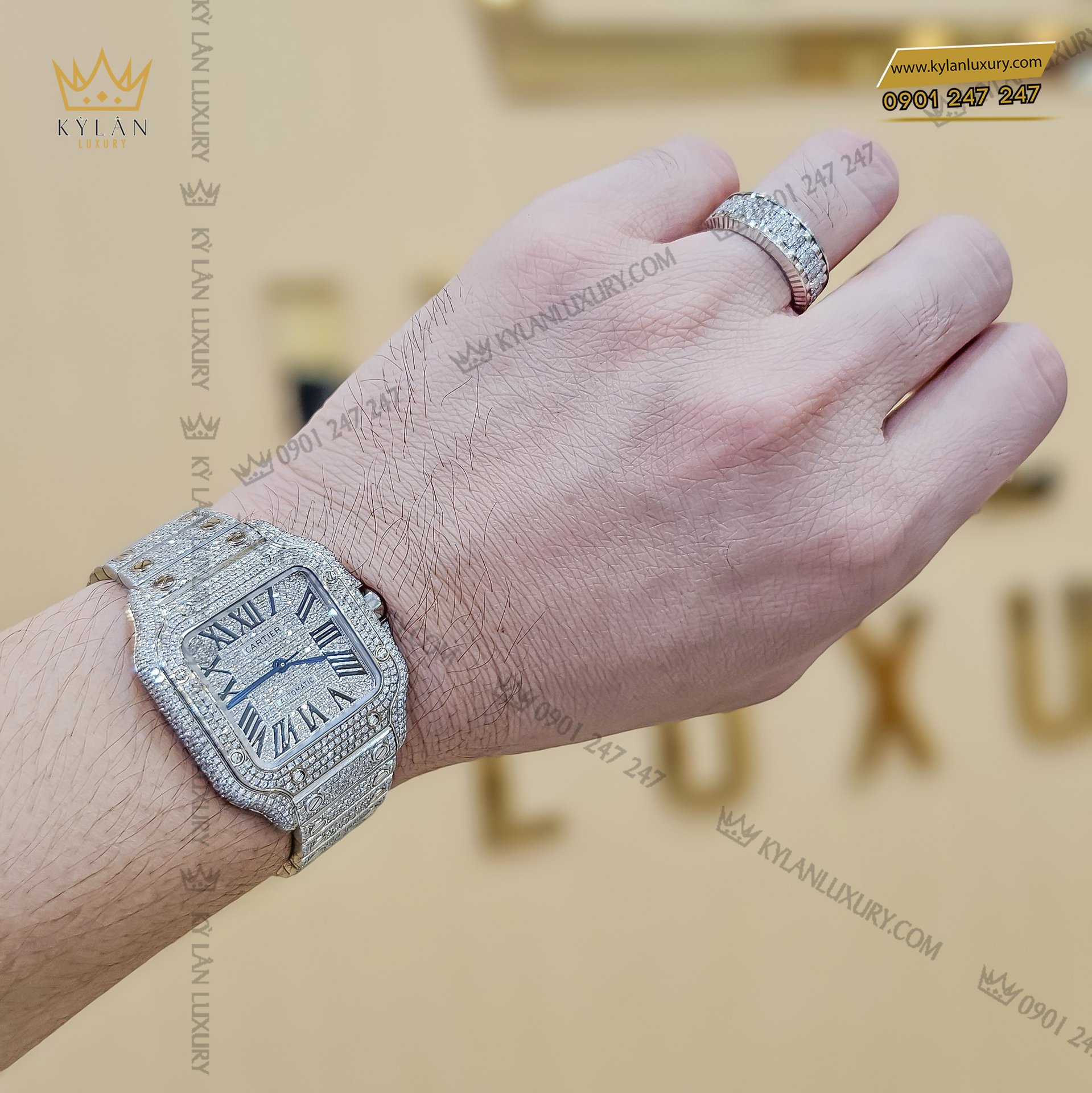 Đồng hồ Cartier Santos De Cartier Medium Size Custom Diamond