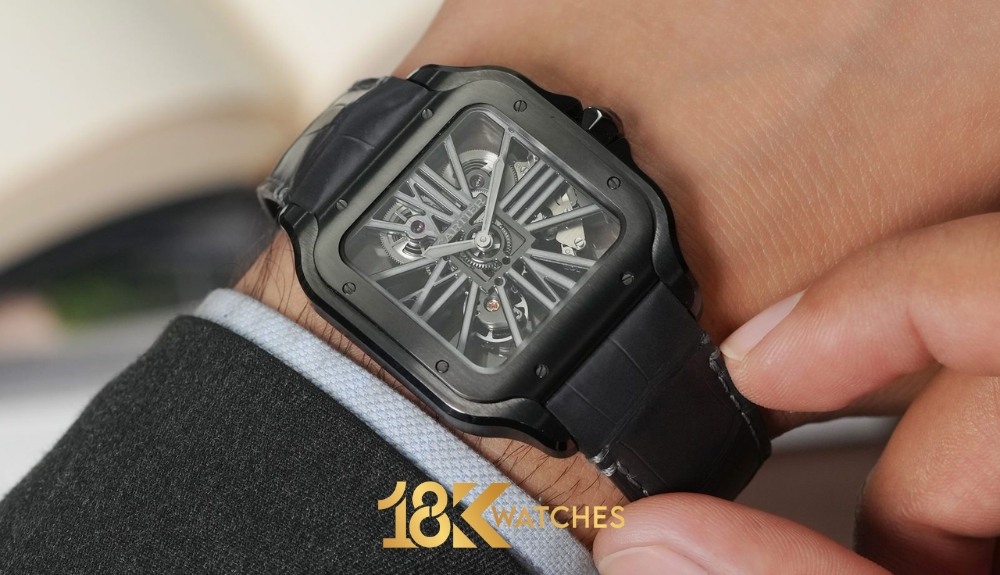 Mẫu đồng hồ Cartier mặt vuông lộ cơ Santos WHSA0010