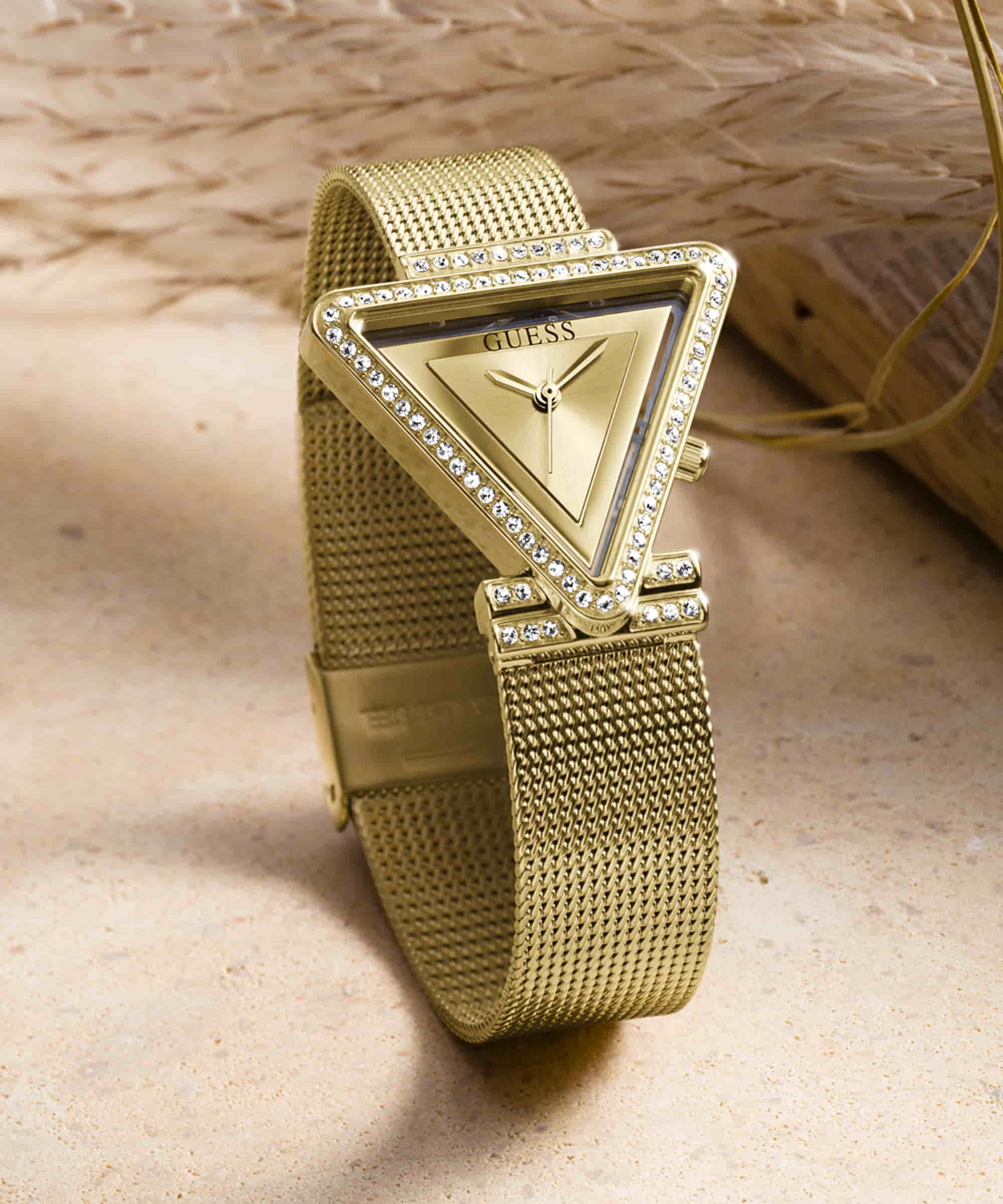 Guess Fame Champagne Dial Triangle Case Analog Women Watch At JUST WATCHES