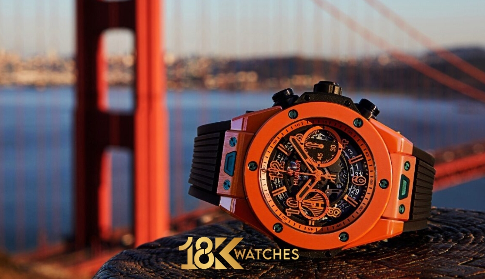 Sản phẩm là phiên bản kỷ niệm đặc biệt mà Hublot dành riêng cho thành phố San Francisco - với sắc cam rực rỡ lấy cảm hứng từ cây cầu Golden Gate