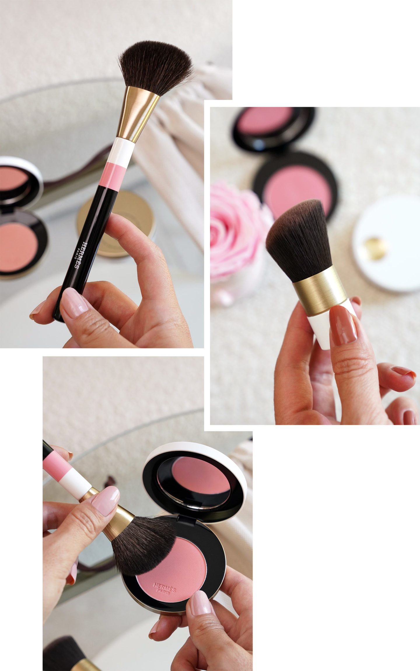 Hermes Rosy Lip Enhancer Rose Abricote + Silky Blush Powder Rose Tan