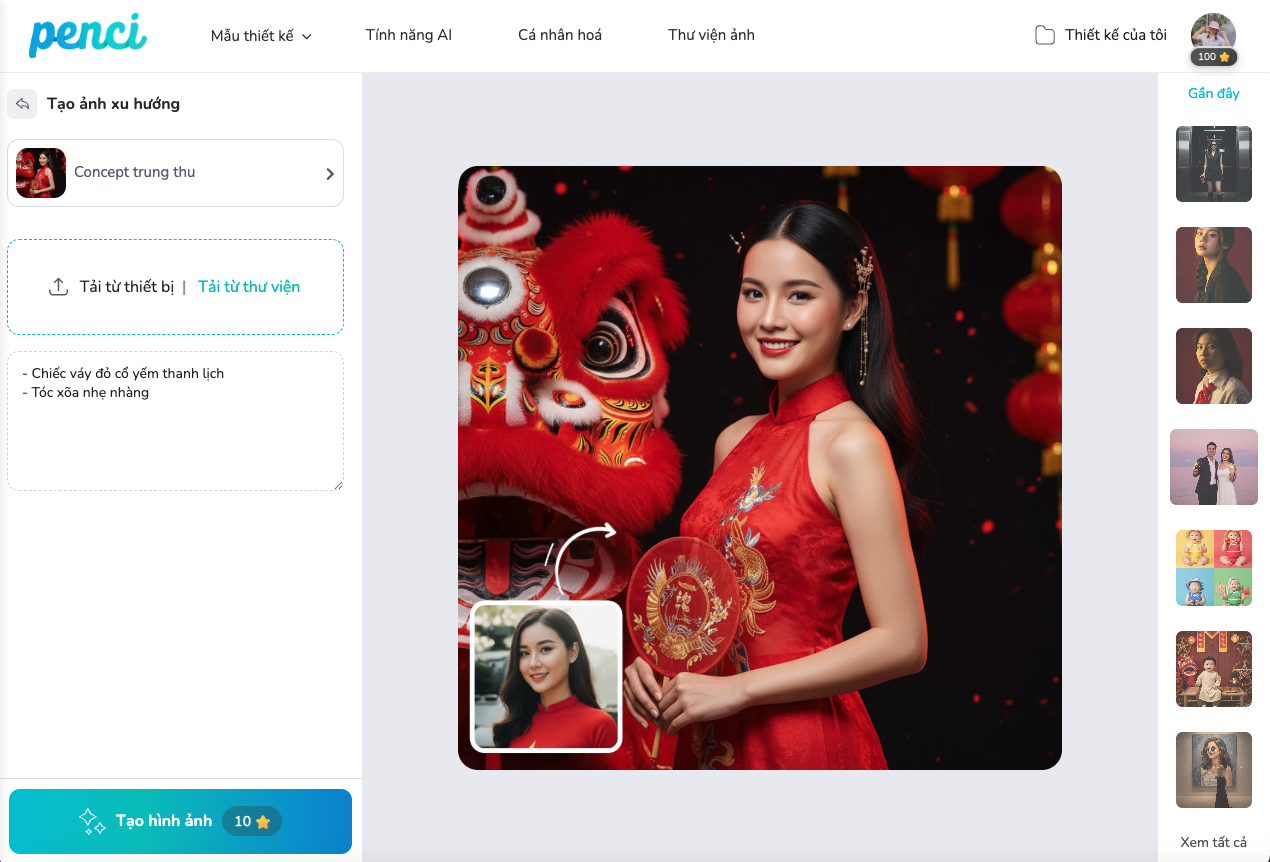Tạo ảnh Trung thu từ hình chính mình bằng Penci AI miễn phí, được cài sẵn prompt, câu lệnh