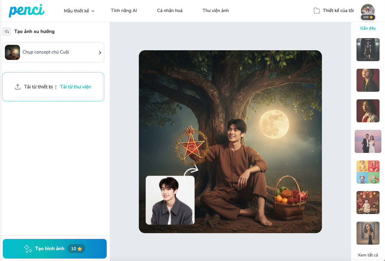 Tạo ảnh Trung thu từ hình chính mình bằng Penci AI miễn phí, được cài sẵn prompt, câu lệnh