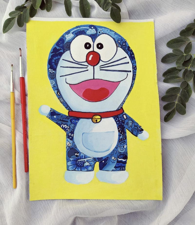tranh vẽ doremon và mèo