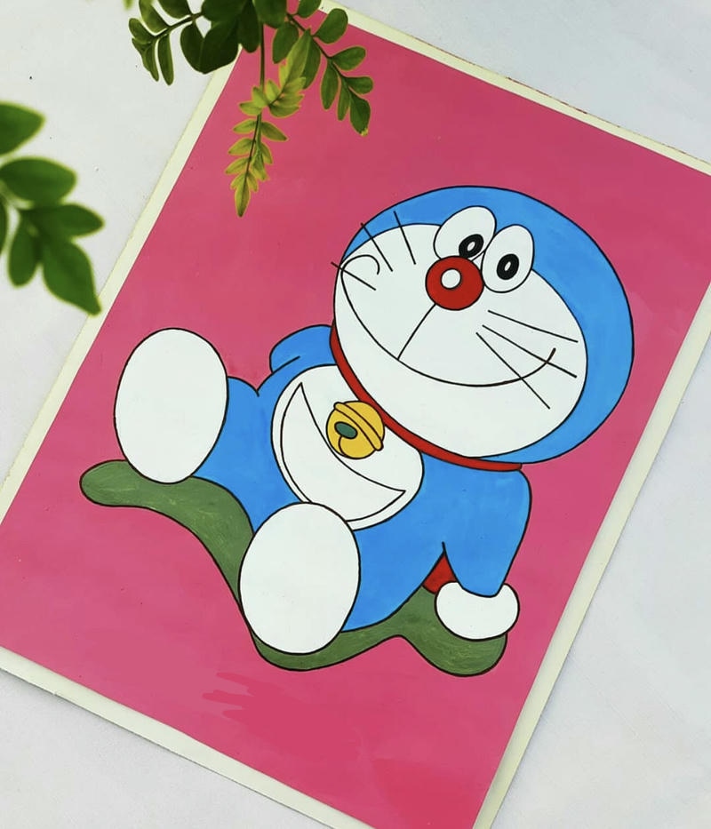 tranh vẽ doremon và nobita bằng màu nước
