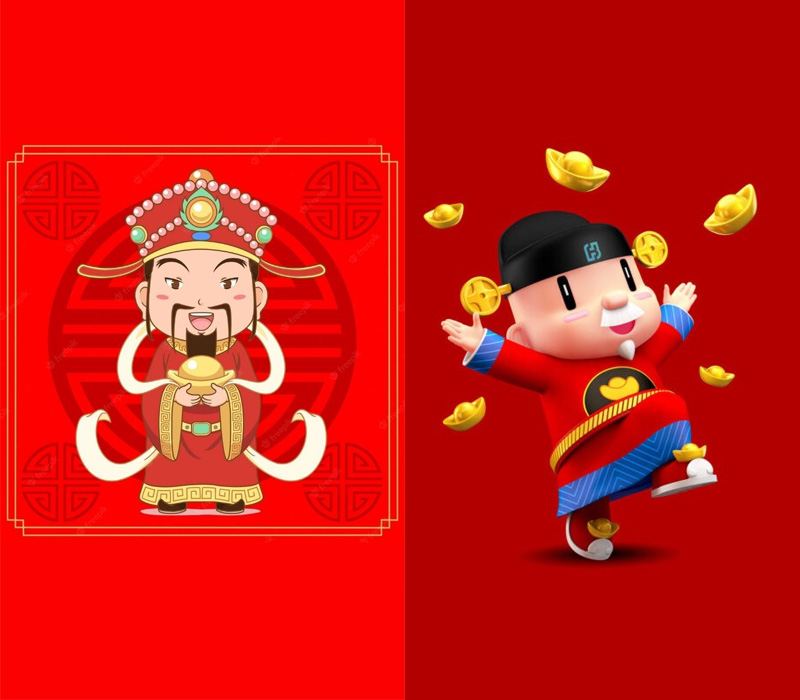 Hình nền thần tài chibi có biểu cảm ngộ nghĩnh