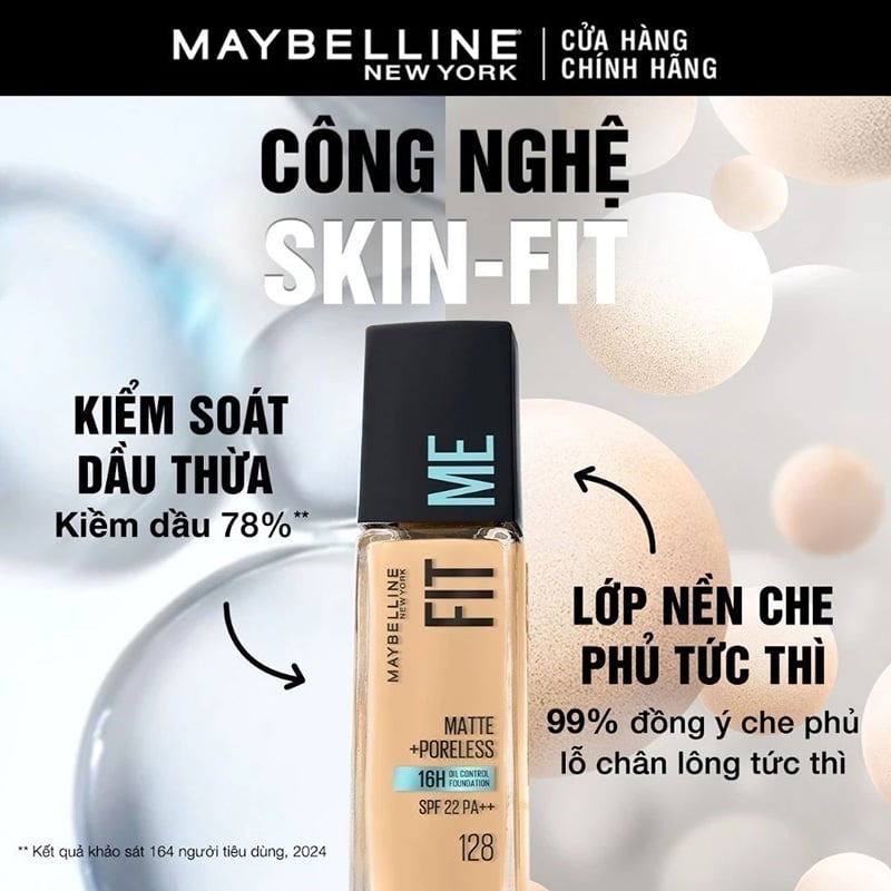 thegioiskinfood.com - Kem Nền Kiềm Dầu, Cho Lớp Nền Mịn Lì Tự Nhiên Maybelline Fit Me Matte Poreless Foundation 30ml