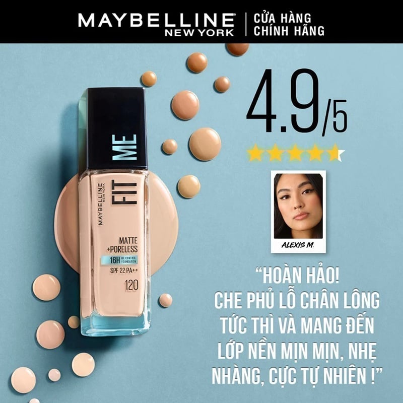thegioiskinfood.com - Kem Nền Kiềm Dầu, Cho Lớp Nền Mịn Lì Tự Nhiên Maybelline Fit Me Matte Poreless Foundation 30ml