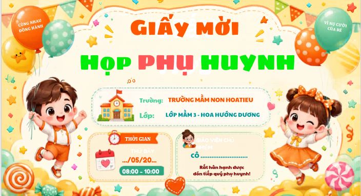 Giấy mời họp phụ huynh mầm non phong cách pastel nhẹ nhàng