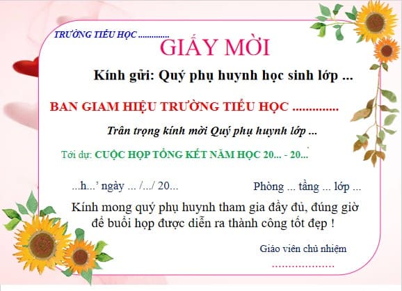 Giấy mời họp phụ huynh cuối năm