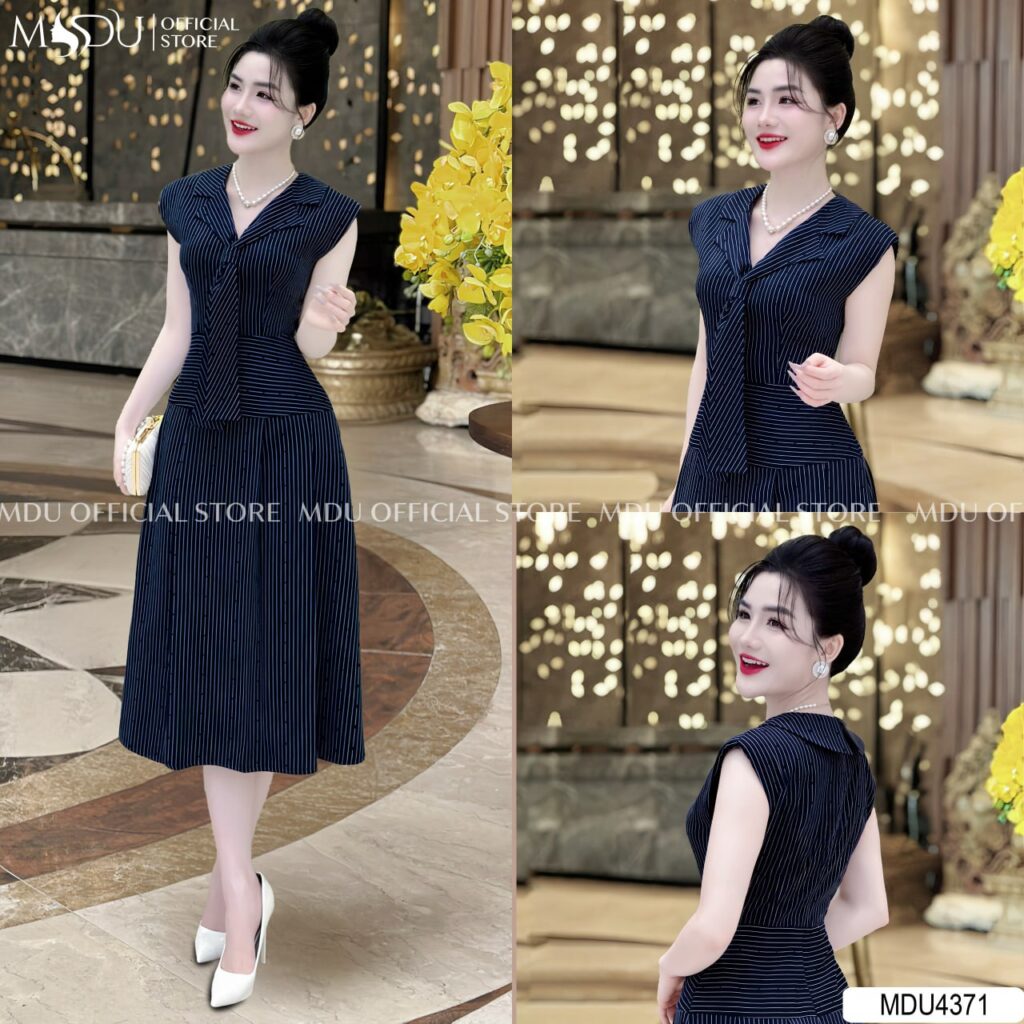 Váy Công Sở Yếm Kẻ Sọc
