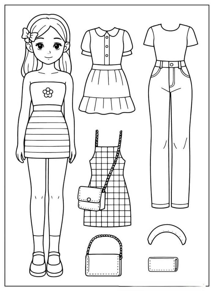 búp bê giấy tô màu anime