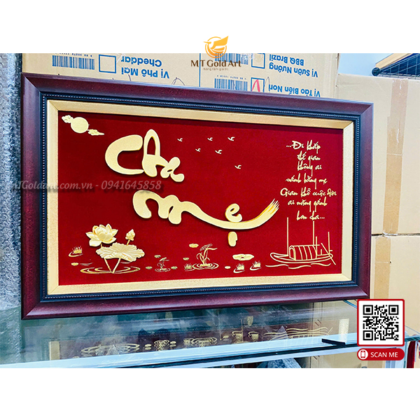 quà tặng cha mẹ ý nghĩa- tranh chữ cha mẹ dát vàng