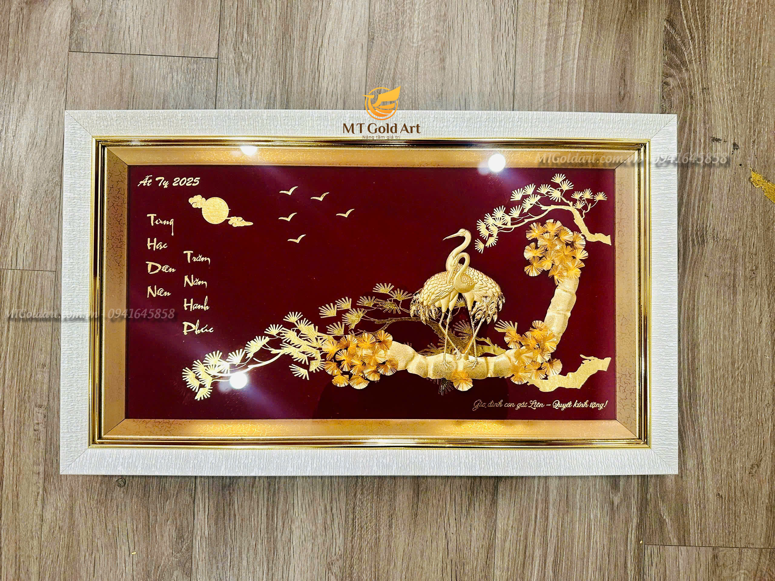 quà mừng thọ bố mẹ- tranh tùng hạc hiên diên dát vàng