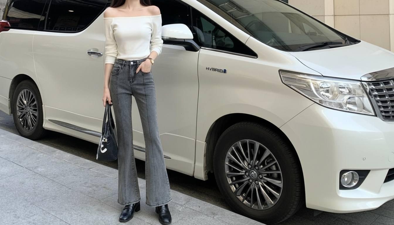 Quần jean ống loe phối áo trễ vai kín đáo nữ tính mà vẫn thanh