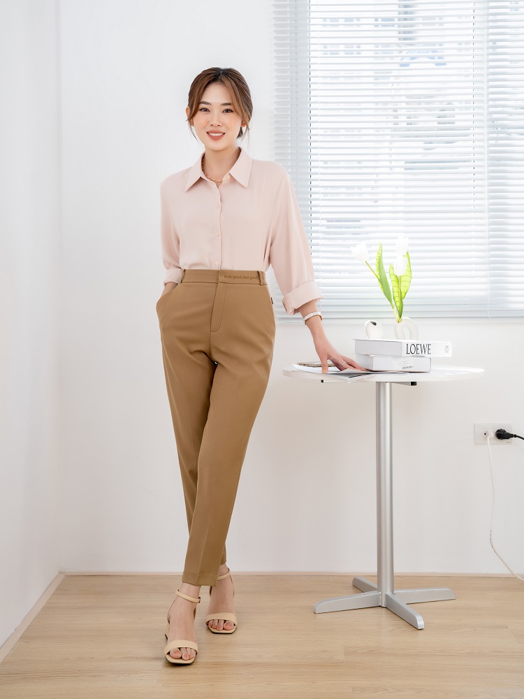 Sơ mi kiểu phối quần ống rộng