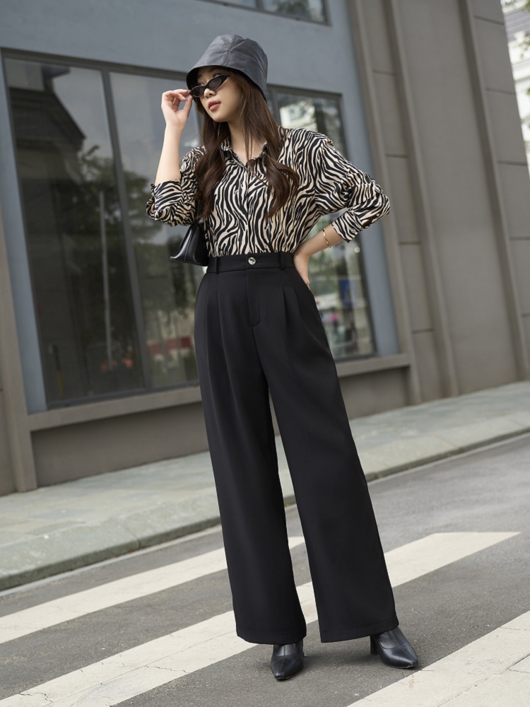 Quần tây nữ lưng cao ống rộng