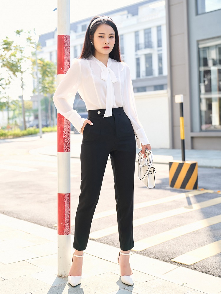 Mẫu quần tây nữ lưng cao ống nhỏ