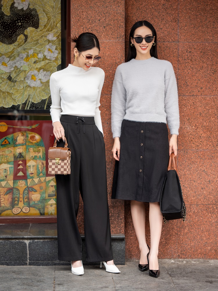 Kiểu quần tây nữ lưng cao ống loe thời thượng