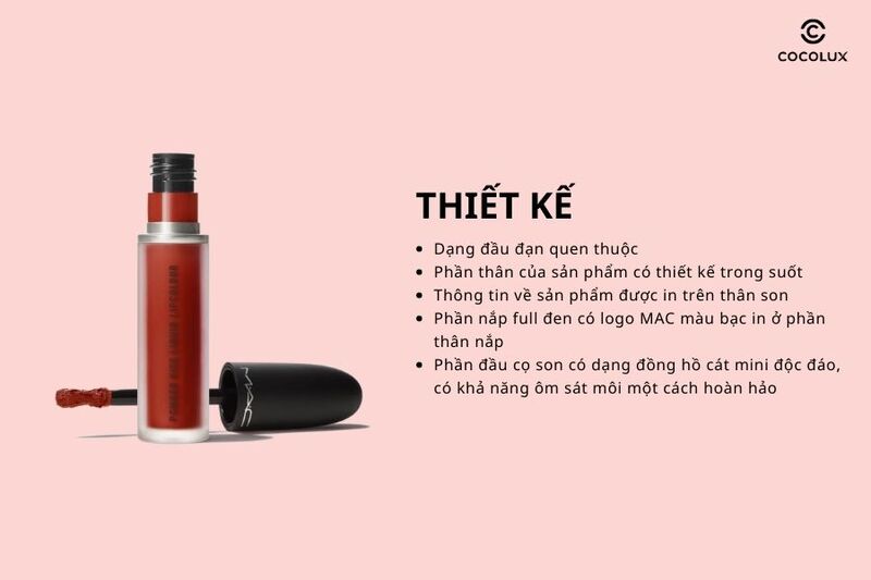 Thiết kế của son kem MAC Powder Kiss Liquid Lipcolour