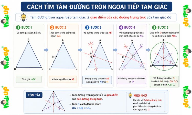 Các bước tìm tâm đường tròn ngoại tiếp