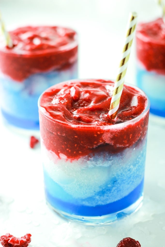 Red White And Blue Frozen Sangria in Glass with Straw