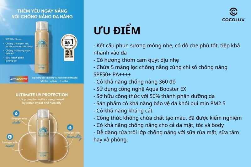 Ưu điểm của xịt chống nắng Anessa