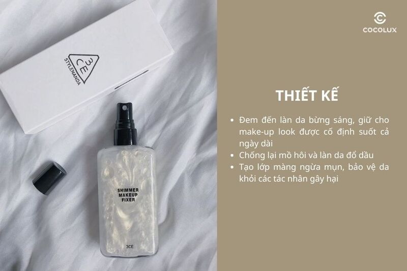 Thiết kế của xịt khóa nền 3CE Shimmer Makeup Fixer ánh nhũ