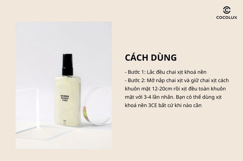 Cách dùng xịt khóa nền 3CE Shimmer Makeup Fixer ánh nhũ