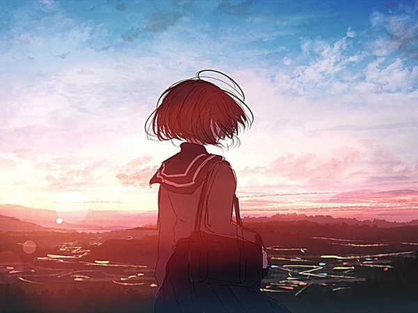 Ảnh anime nữ sinh quay lưng buổi chiều