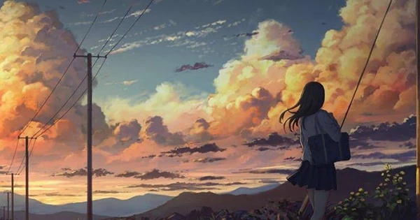 Ảnh anime nữ sinh quay lưng ngắm mây trời