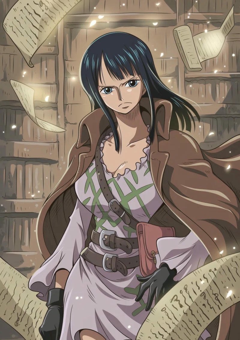 Ảnh Nico Robin mặc áo khoác nâu phong cách cao bồi ngầu