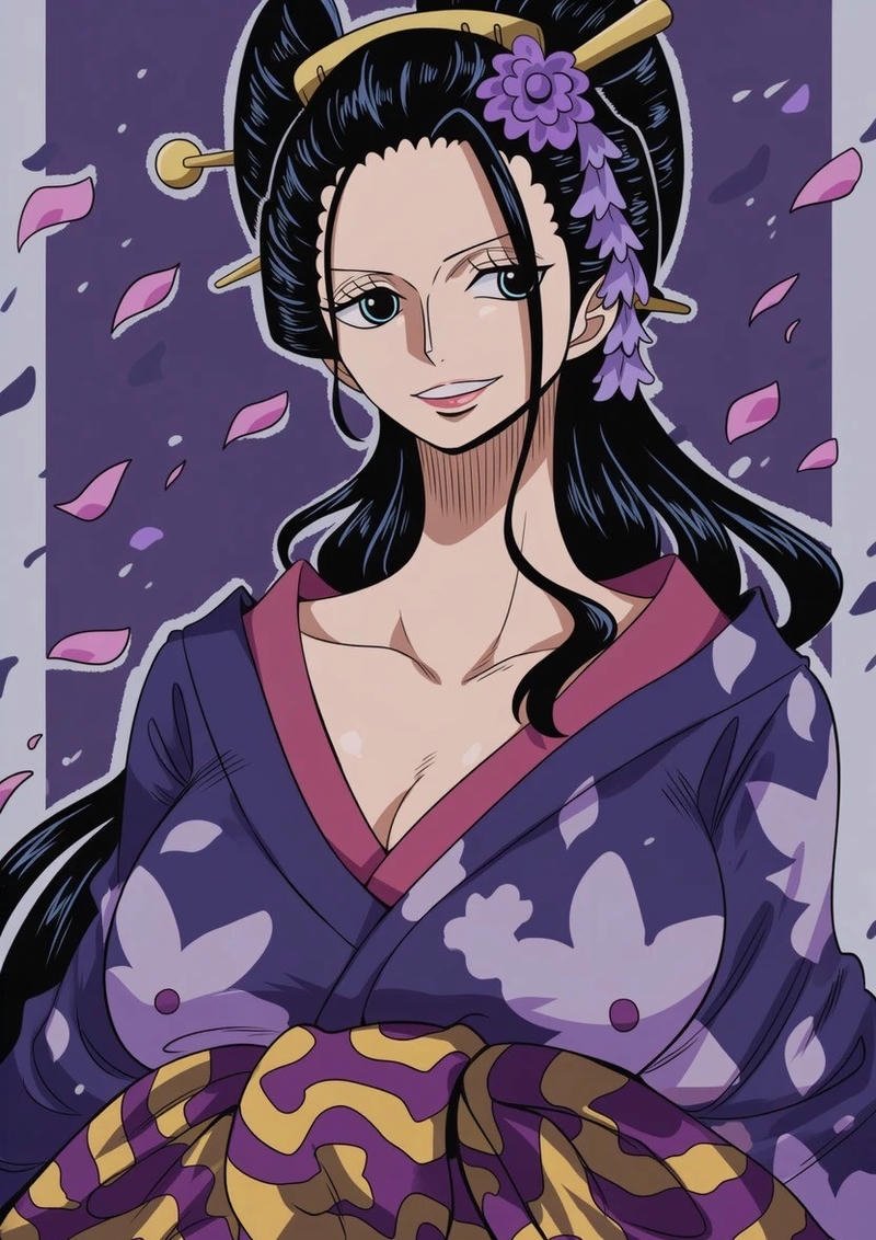 Ảnh Nico Robin mặc kimono tím búi tóc cao sang trọng đẹp