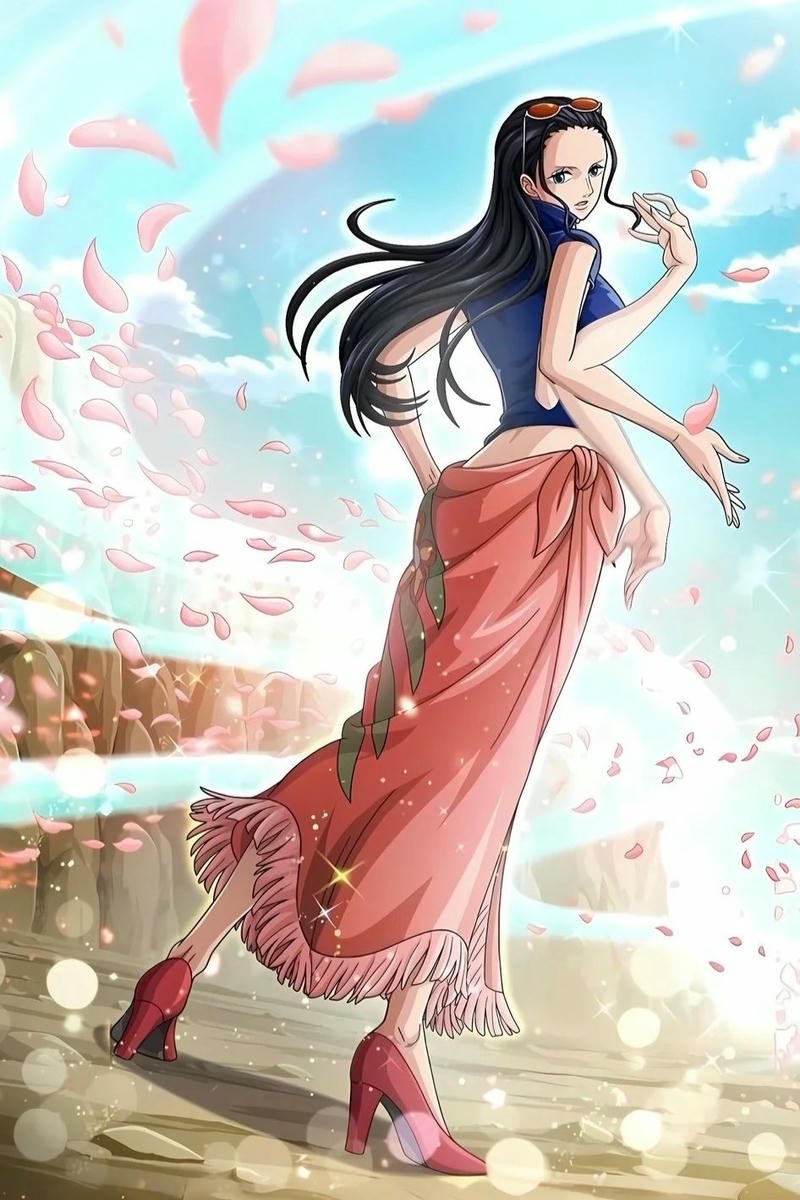 Ảnh Nico Robin mặc váy đỏ áo trắng bước đi đầy tự tin