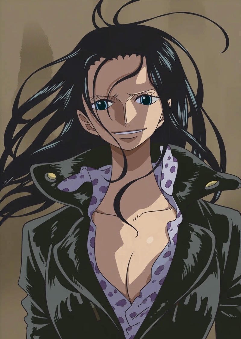 Ảnh Nico Robin tóc đen dài bay trong gió vẻ đẹp bí ẩn