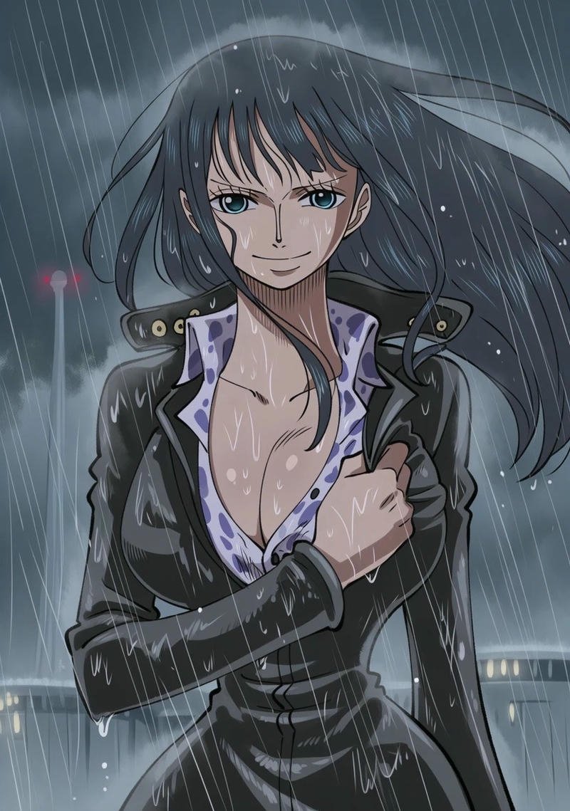 Nico Robin One Piece ướt sũng dưới mưa vẫn vô cùng xinh đẹp