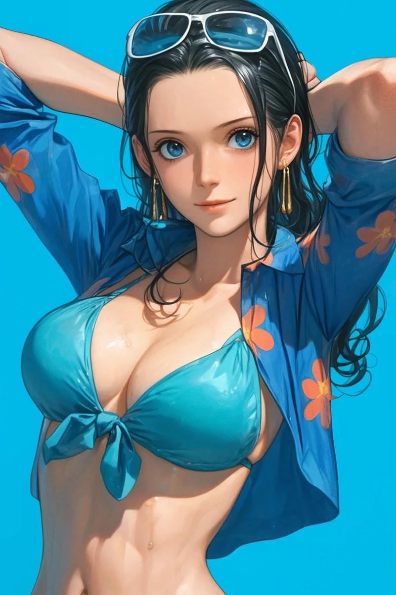 Ảnh Nico Robin diện bikini xanh dương tắm nắng thư giãn tuyệt vời