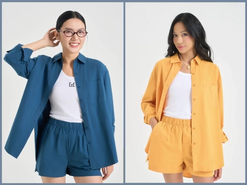 cách phối áo sơ mi và áo thun nữ