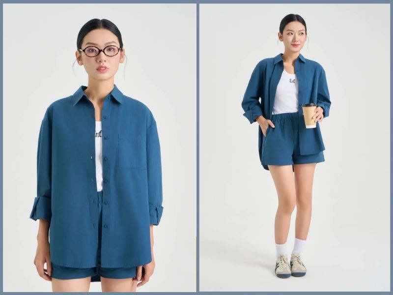 phối áo sơ mi với áo thun nữ
