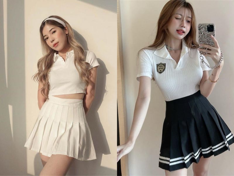 Áo polo mix chân váy tennis