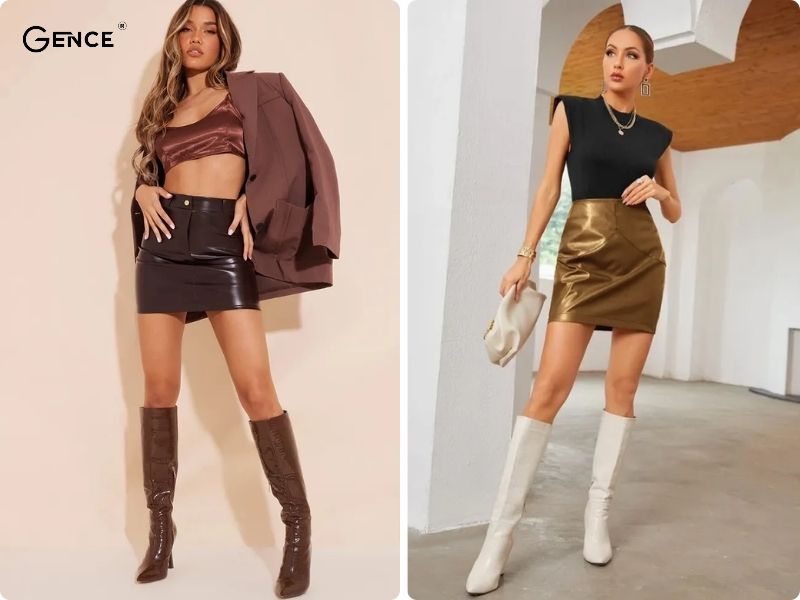 Phối màu hài hòa giữa chân váy da và các items khác
