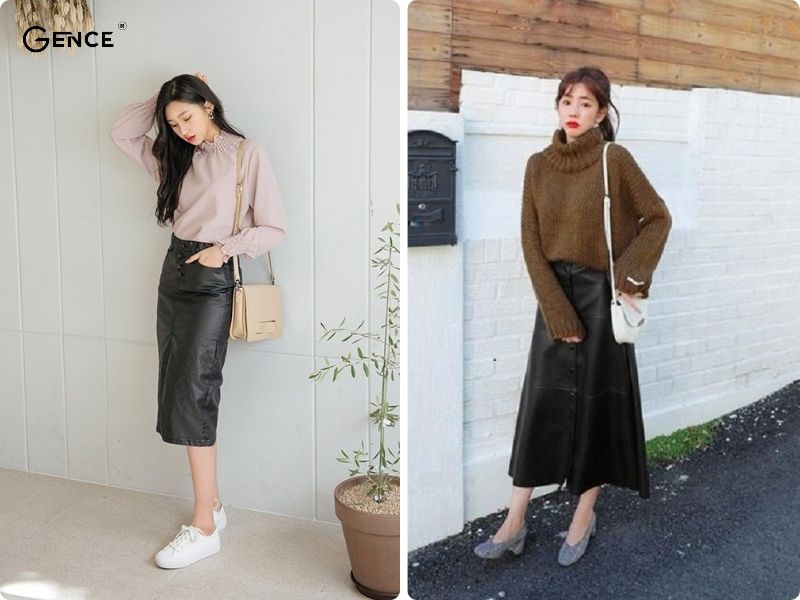 Không quá lạm dụng layer khi phối cùng chân váy da