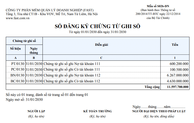 bài tập chứng từ ghi sổ