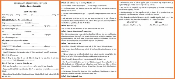 Mẫu giấy vay tiền cá nhân đúng luật, chi tiết