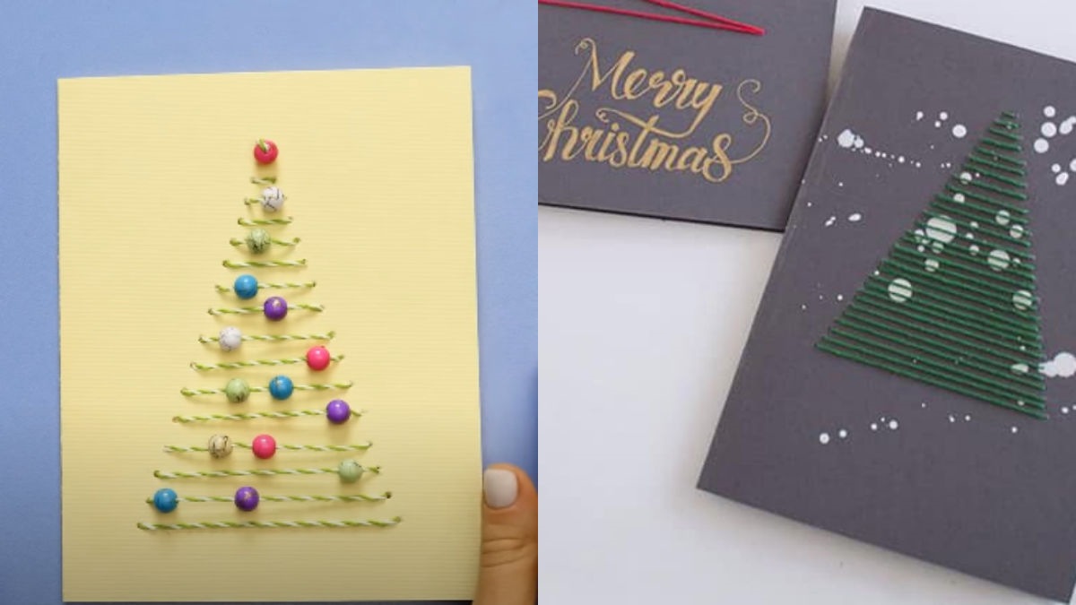 Thiết kế thiệp Noel từ sợi chỉ